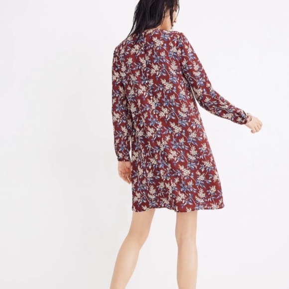 Madewell Red Floral  V-Neck Long Sleeve Dress - Picture 3 of 9